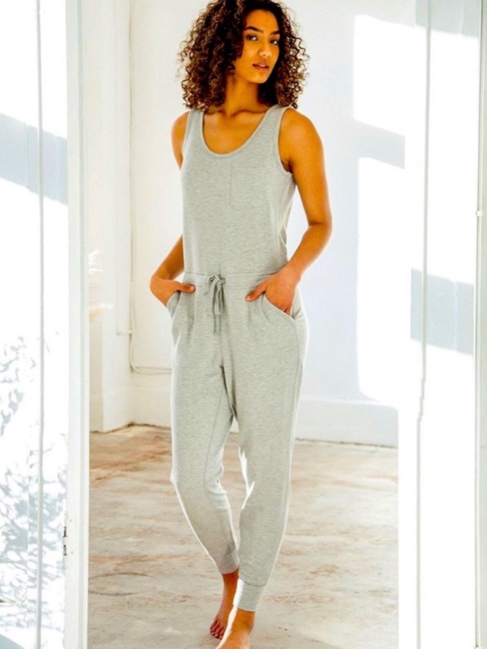 Thread & Supply Heather Gray Sleeveless Drawstring Jumpsuit